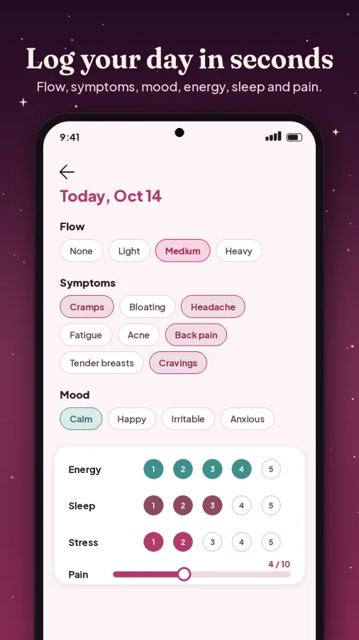 Lunara: Period & Cycle Tracker screenshot