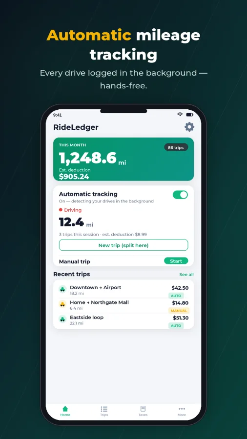 RideLedger: Mileage & Taxes screenshot